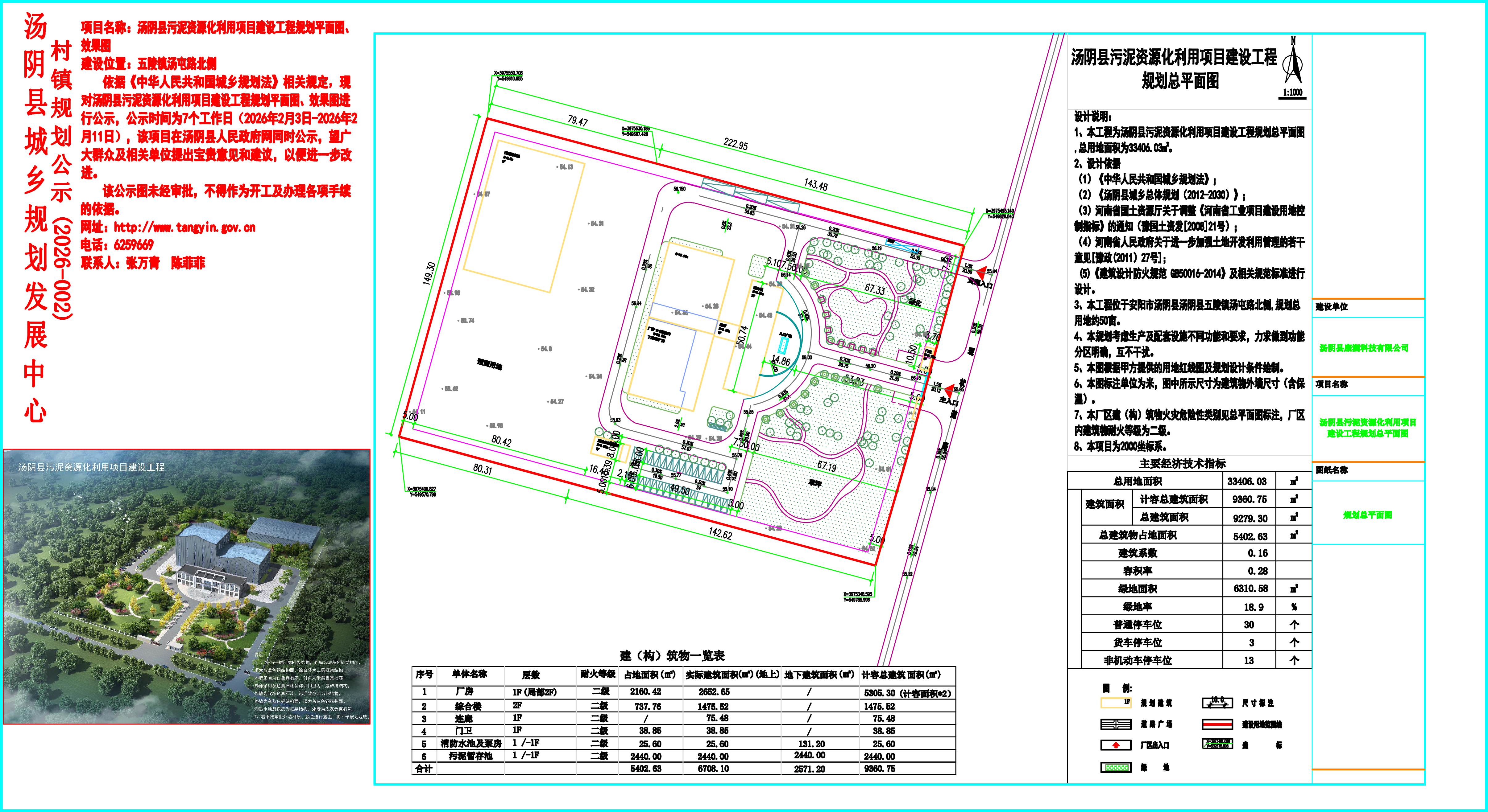 汤阴县城乡规划发展中心村镇规划公示（2026-002）——汤阴县污泥资源化利用项目建设工程规划平面图、效果图