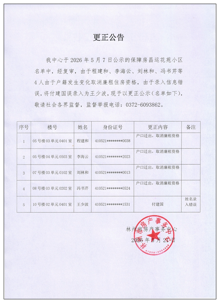 更正公告
