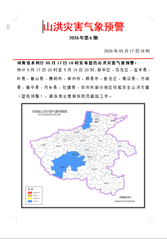 山洪灾害气象预警  2026年第6期