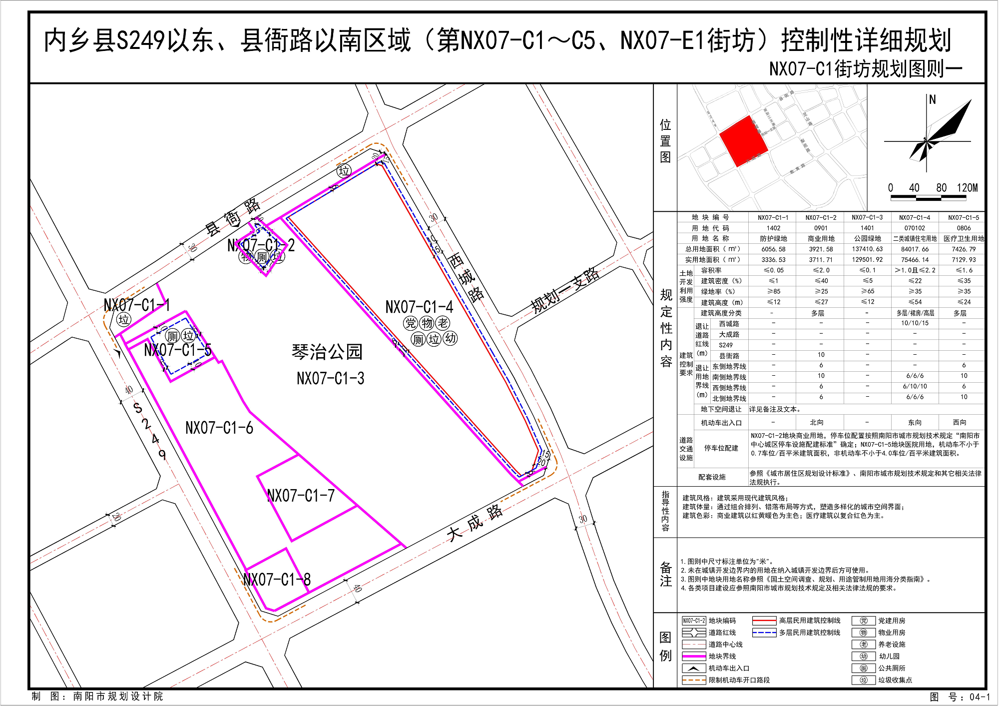 《内乡县S249以东、县衙路以南区域(第NX07-C1~C5、NX07-E1街坊) 控制性详细规划》公示方案
