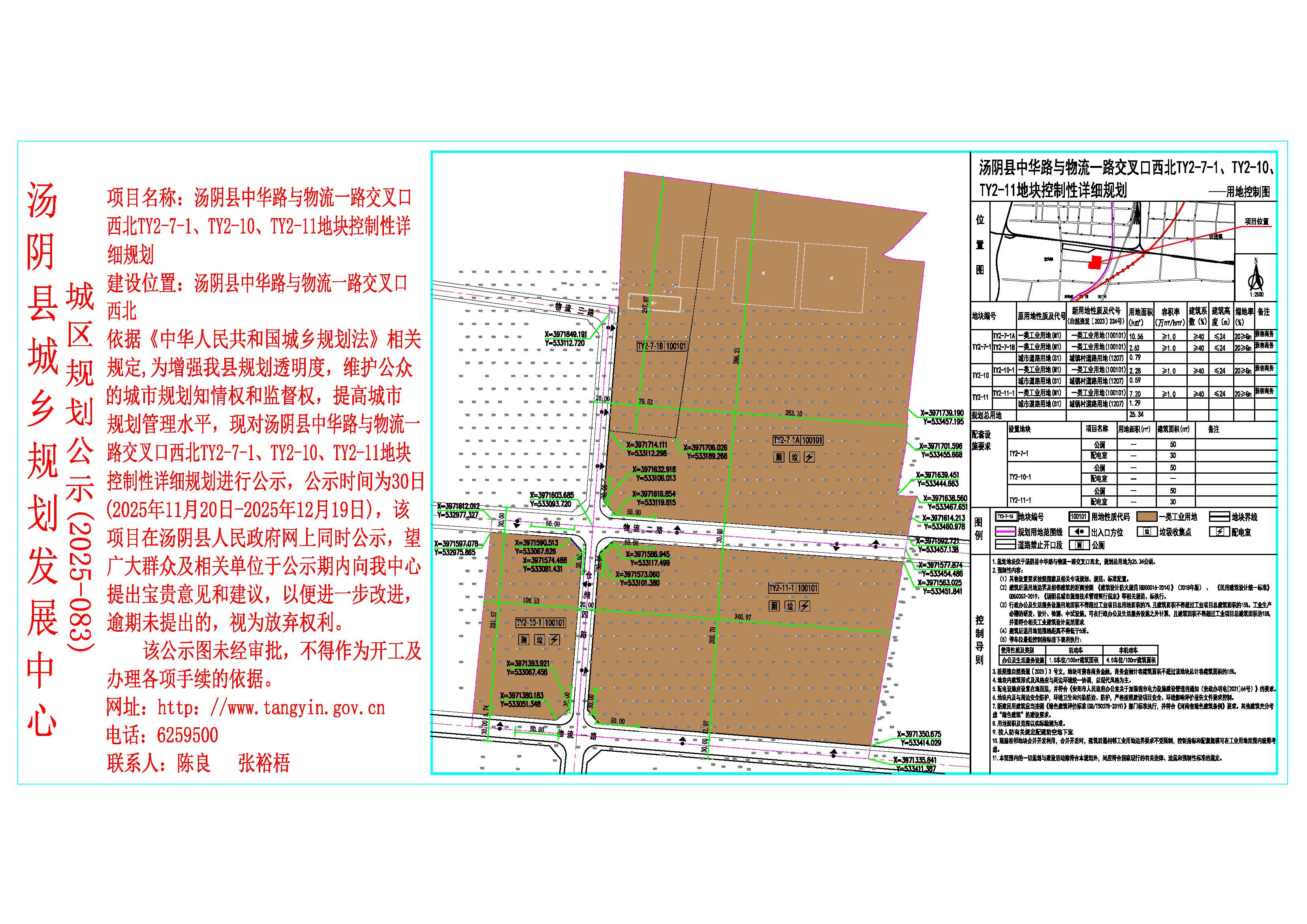 湯陰縣城鄉規劃發展中心城區公示 （2025年083號）—湯陰縣中華路與物流一路交叉口西北TY2-7-1、TY2-10、TY2-11地塊 控製性詳細規劃