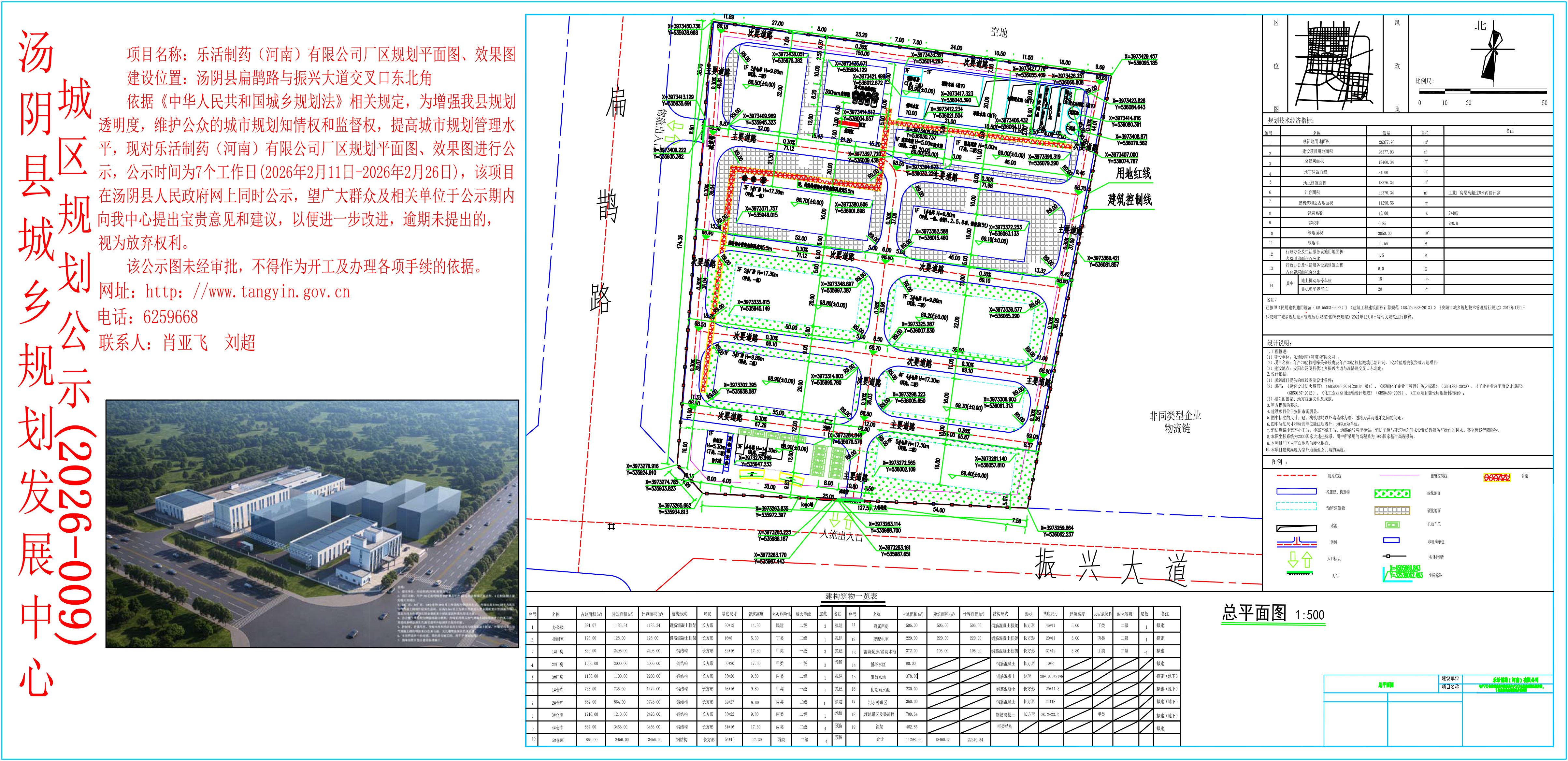 汤阴县城乡规划发展中心城区公示（2026年009号）——乐活制药（河南）有限公司厂区规划平面图、效果图—刘超