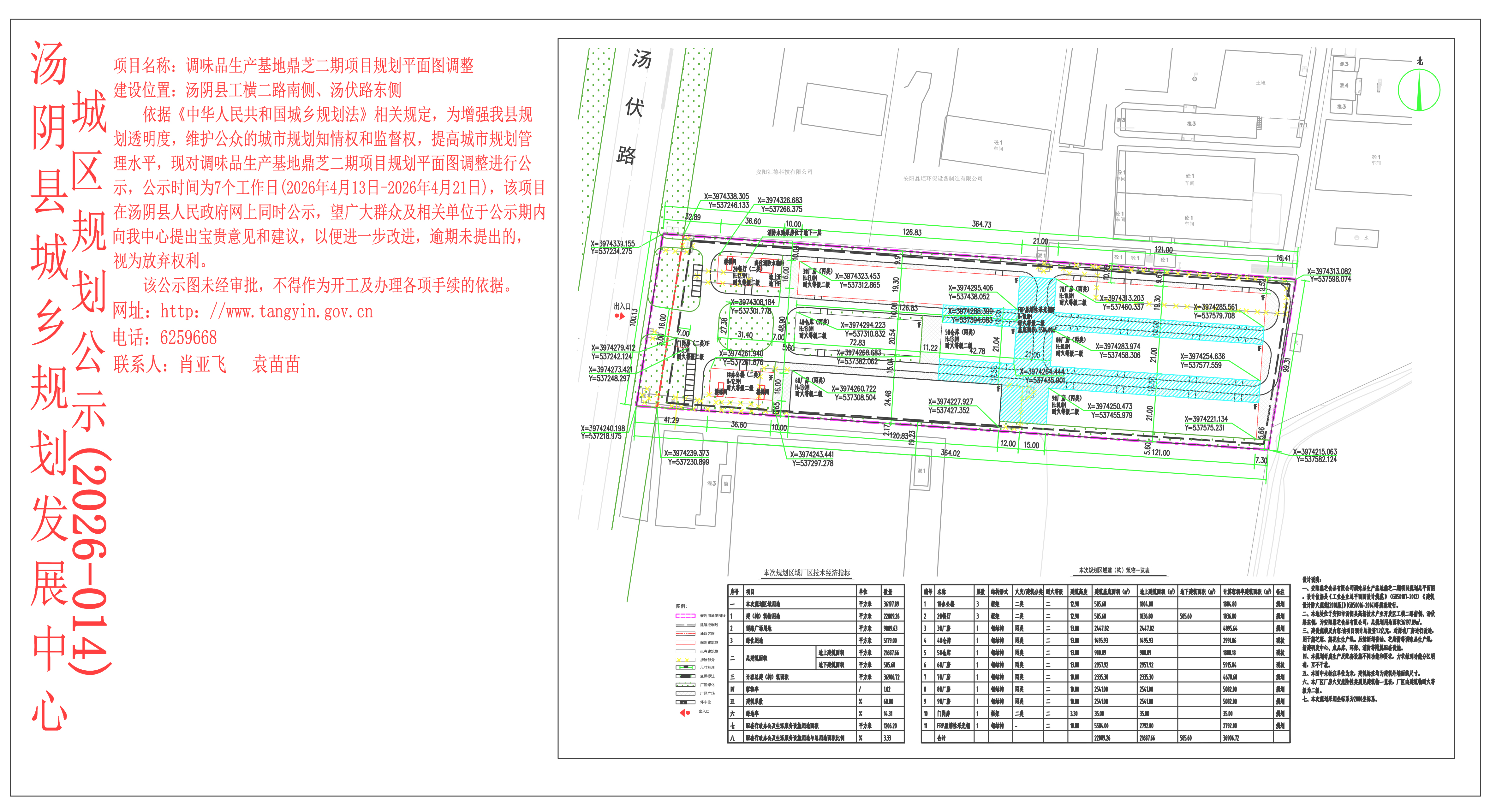 汤阴县城乡规划发展中心城区公示（2026年014号）——调味品生产基地鼎芝二期项目规划平面图调整——刘超