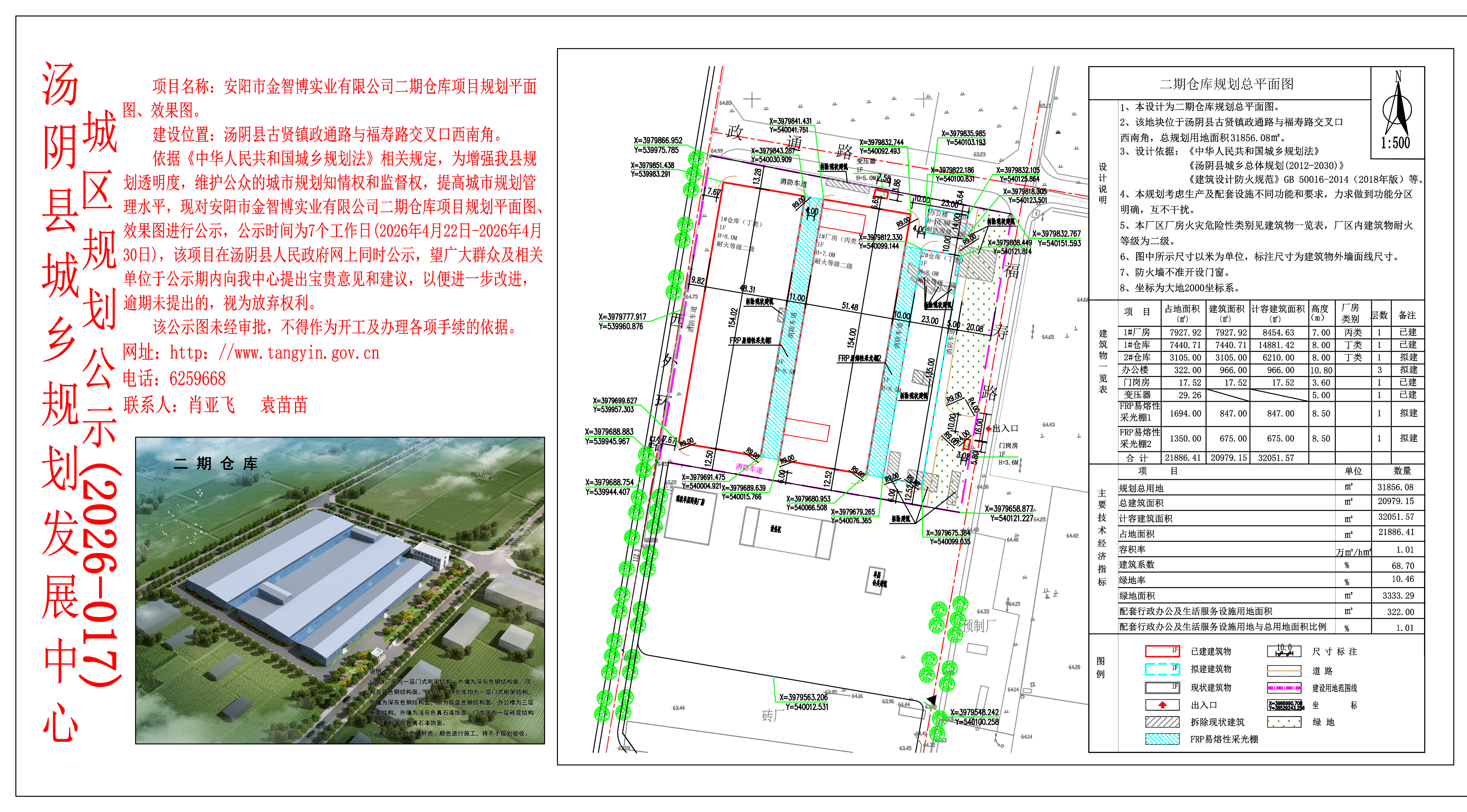 汤阴县城乡规划发展中心城区公示（2026年017号）——安阳市金智博实业有限公司二期仓库项目规划平面图、效果图——袁苗苗