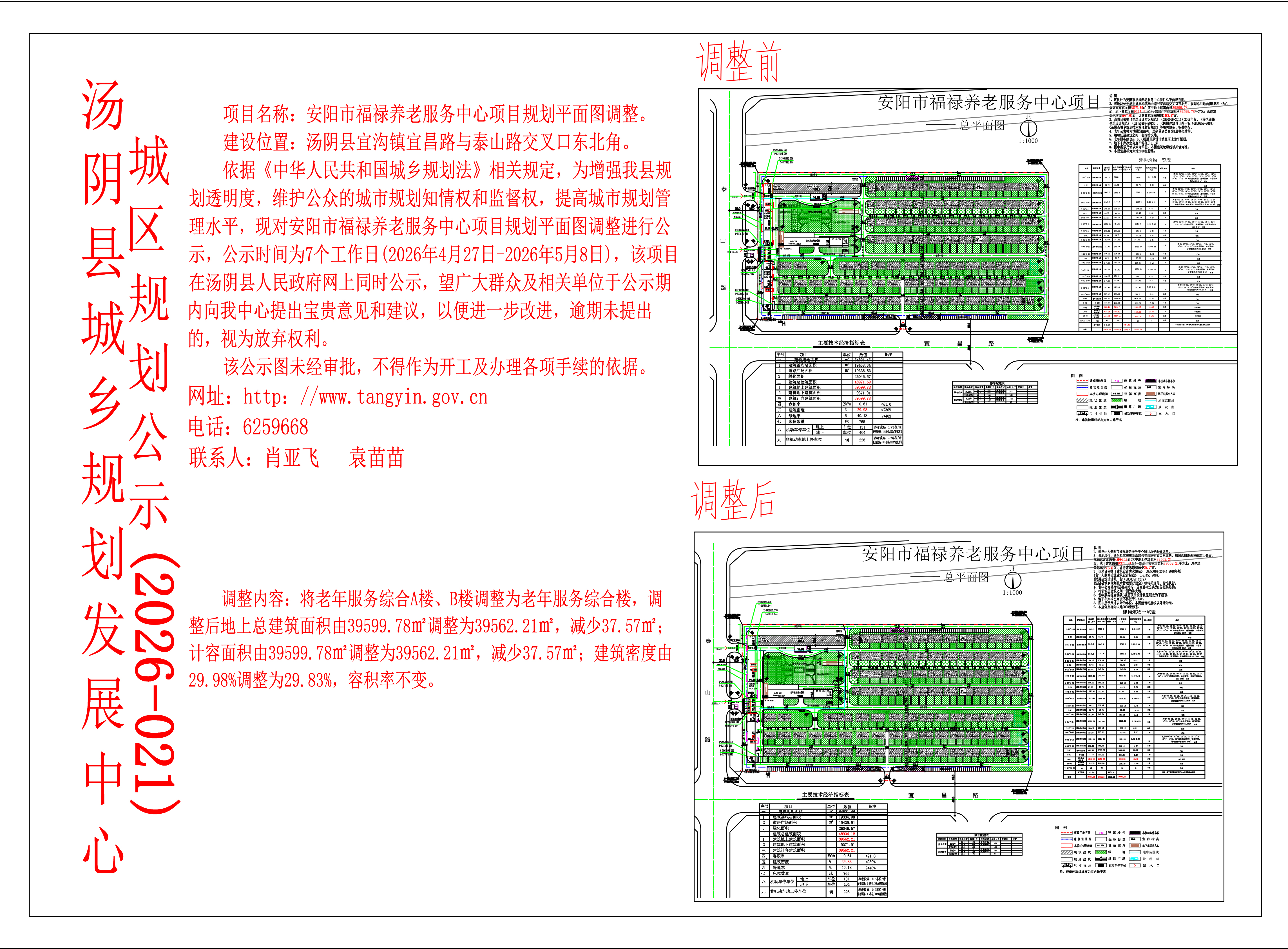 	汤阴县城乡规划发展中心城区公示（2026年021号）——安阳市福禄养老服务中心项目规划平面图调整——袁苗苗